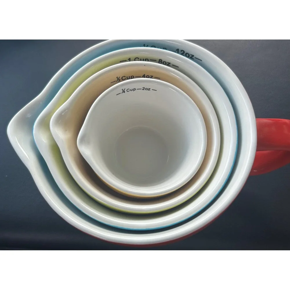 Creative Co-Op Stoneware Nesting Measuring Cup Set 4 Piece Multicolor Ribbed